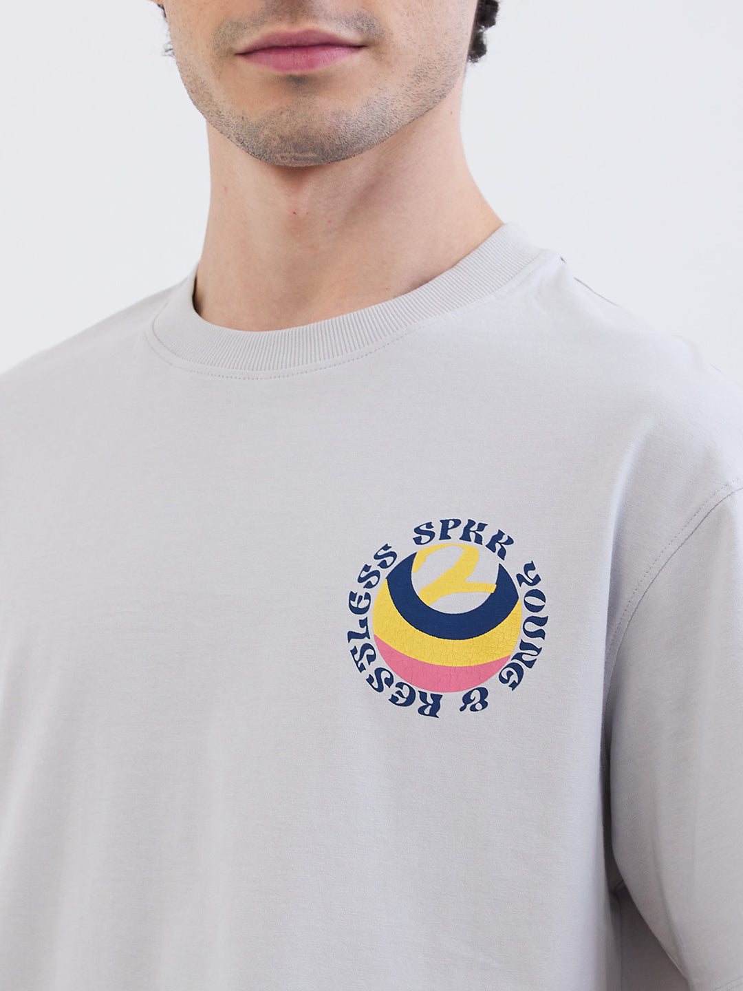 Spykar Silver Grey Comfort Fit Casual T-Shirt For Men