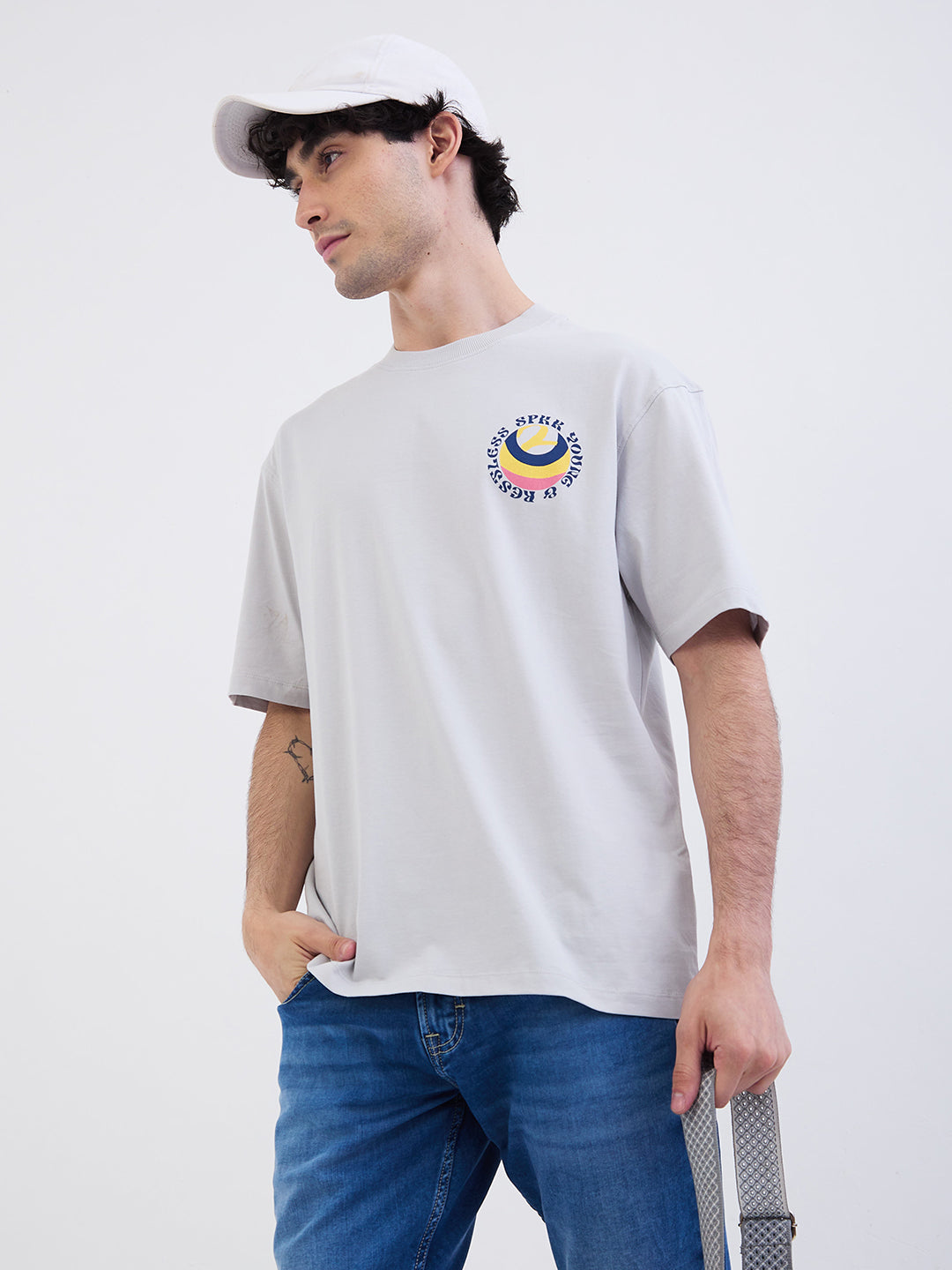 Spykar Silver Grey Comfort Fit Casual T-Shirt For Men