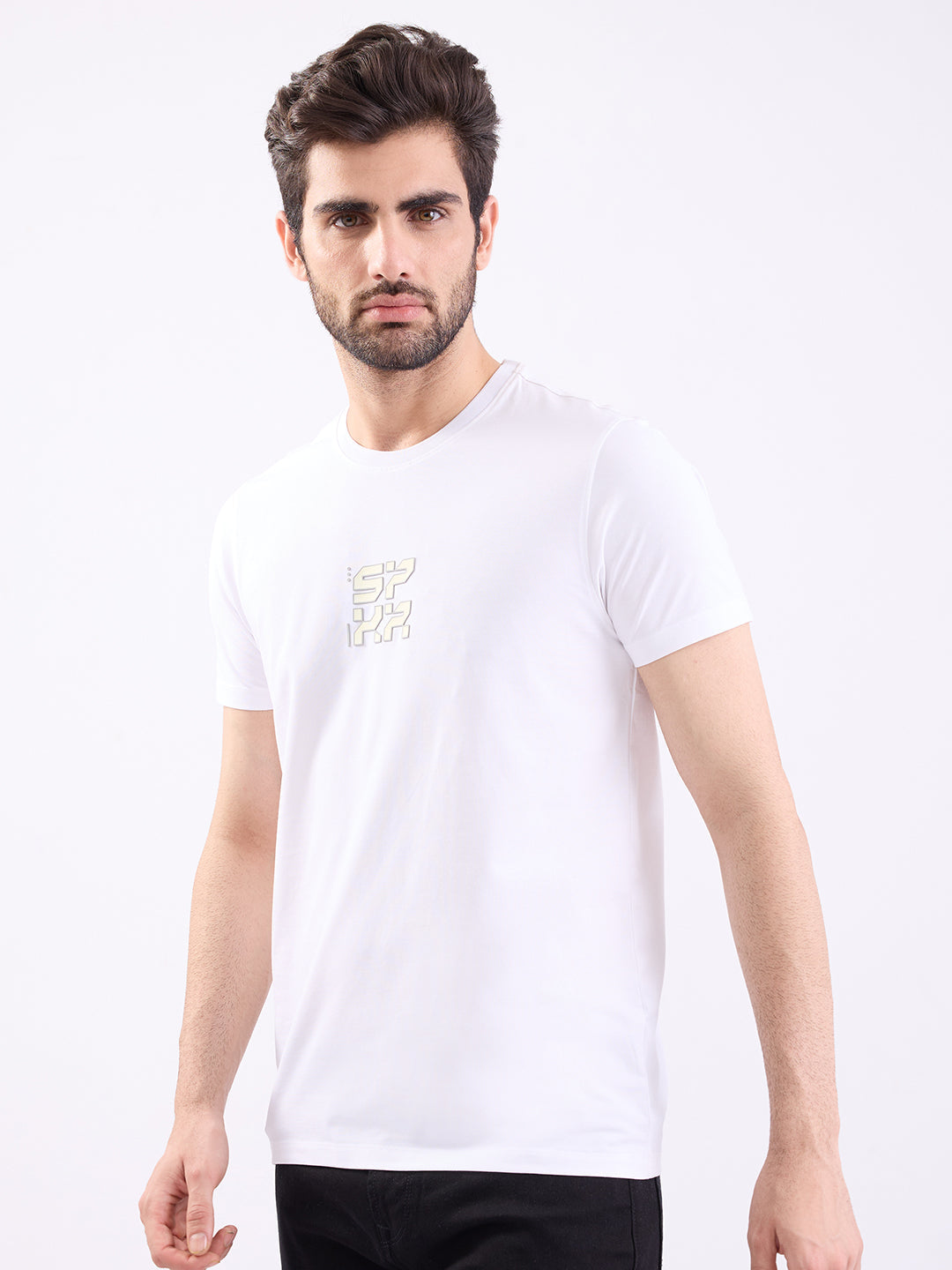 Spykar White Slim Fit Casual T-Shirt For Men