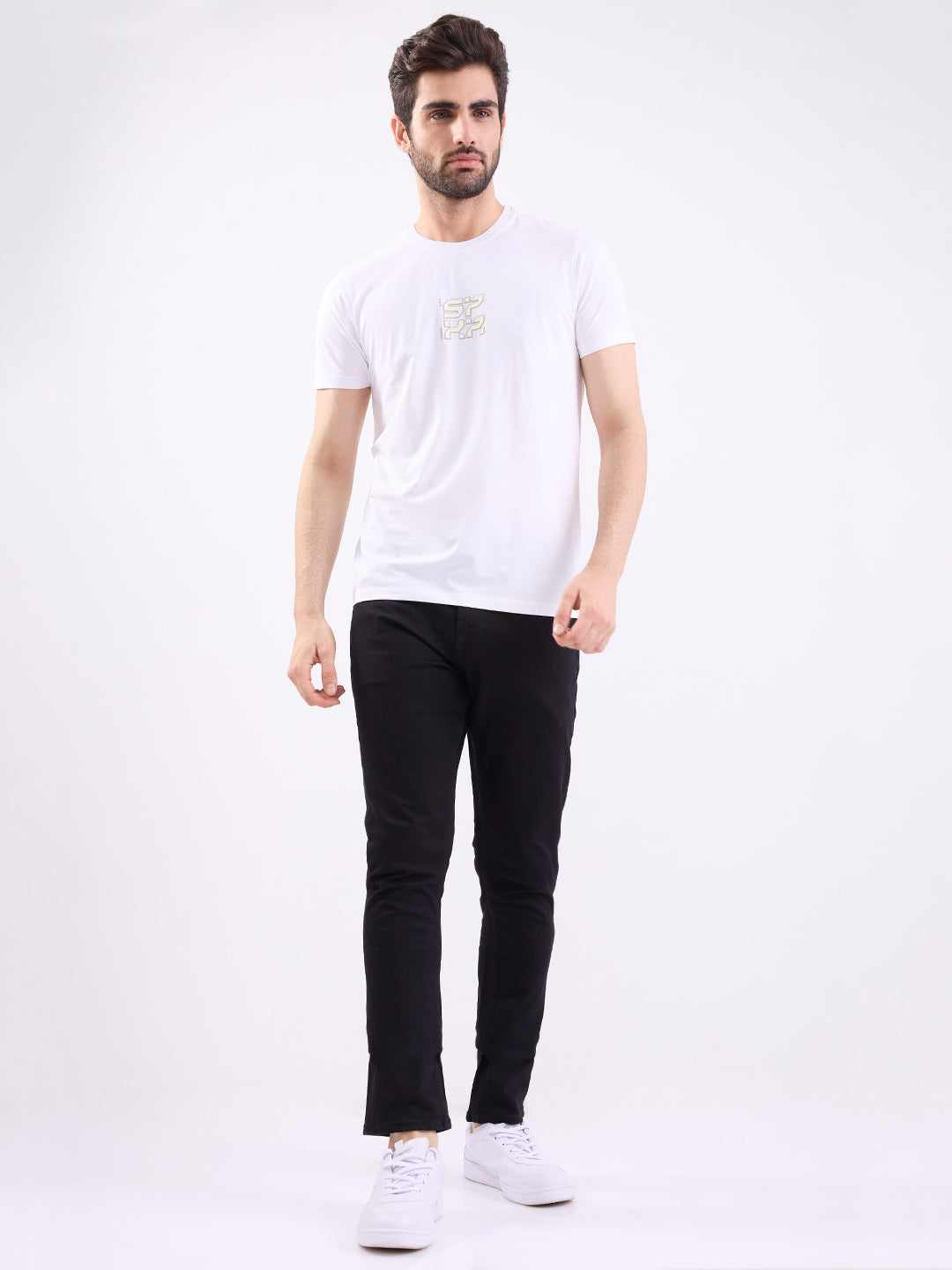 Spykar White Slim Fit Casual T-Shirt For Men