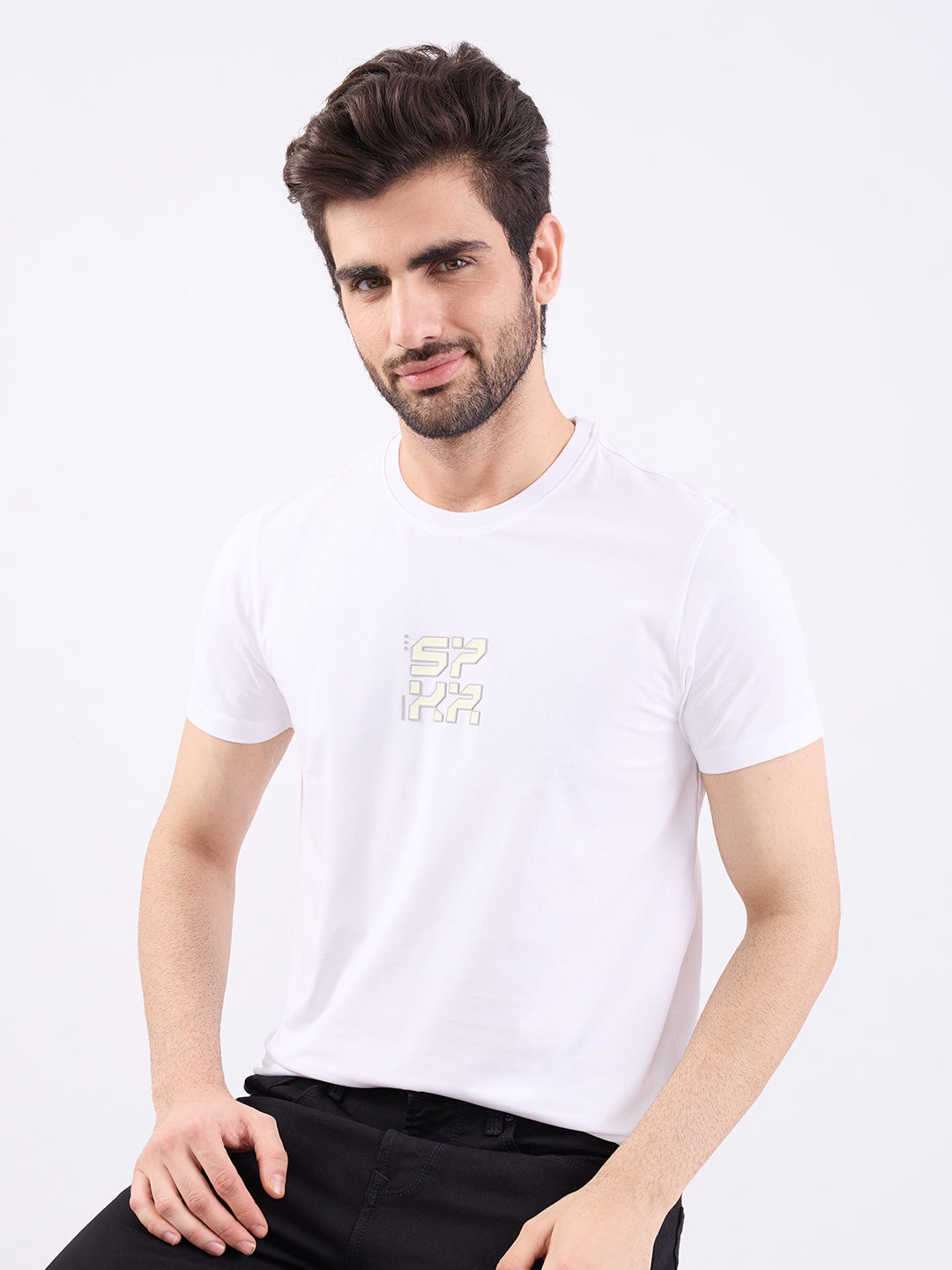 Spykar White Slim Fit Casual T-Shirt For Men