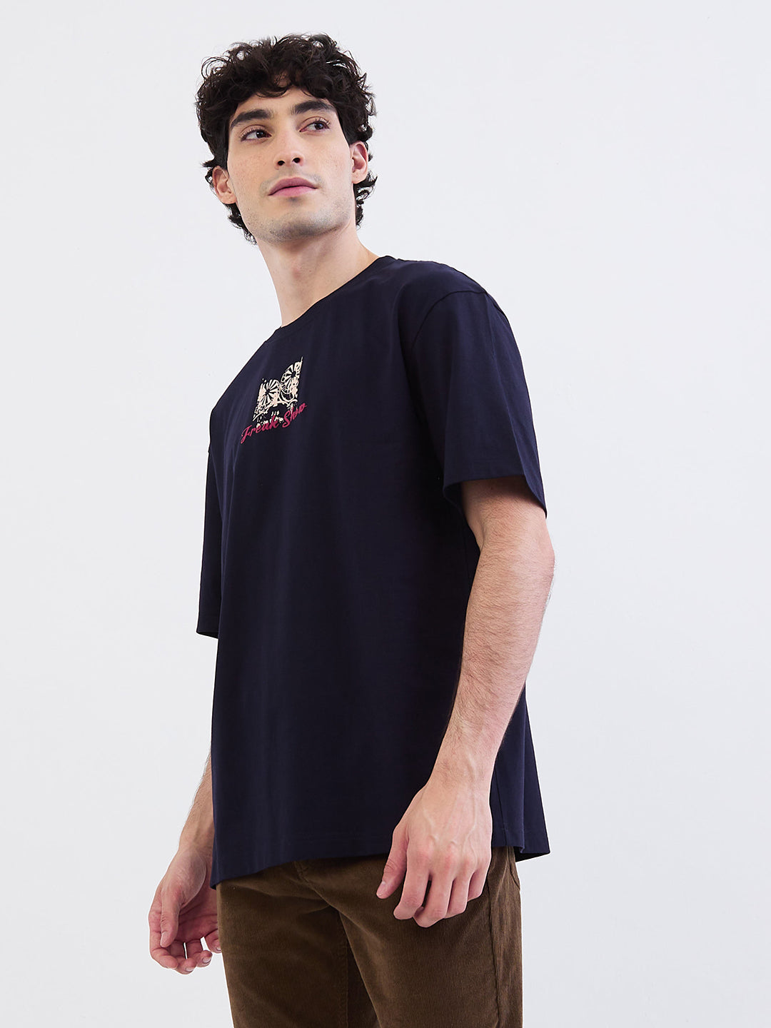 Spykar Navy Blue Comfort Fit Casual T-Shirt For Men