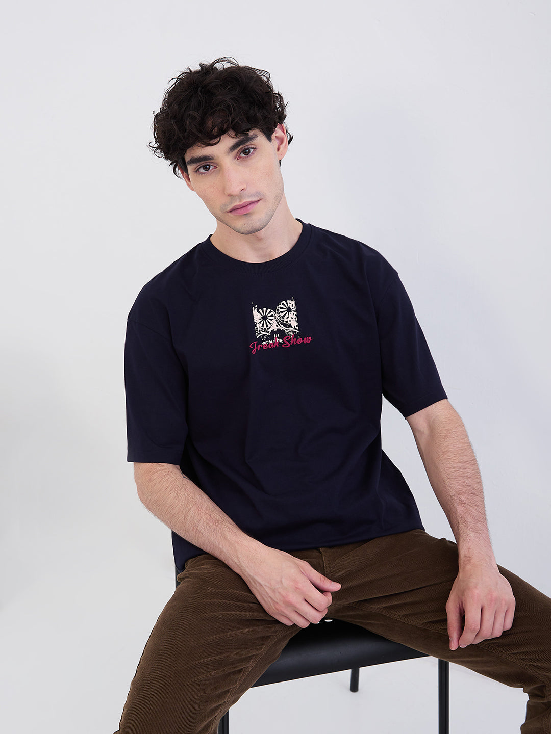 Spykar Navy Blue Comfort Fit Casual T-Shirt For Men