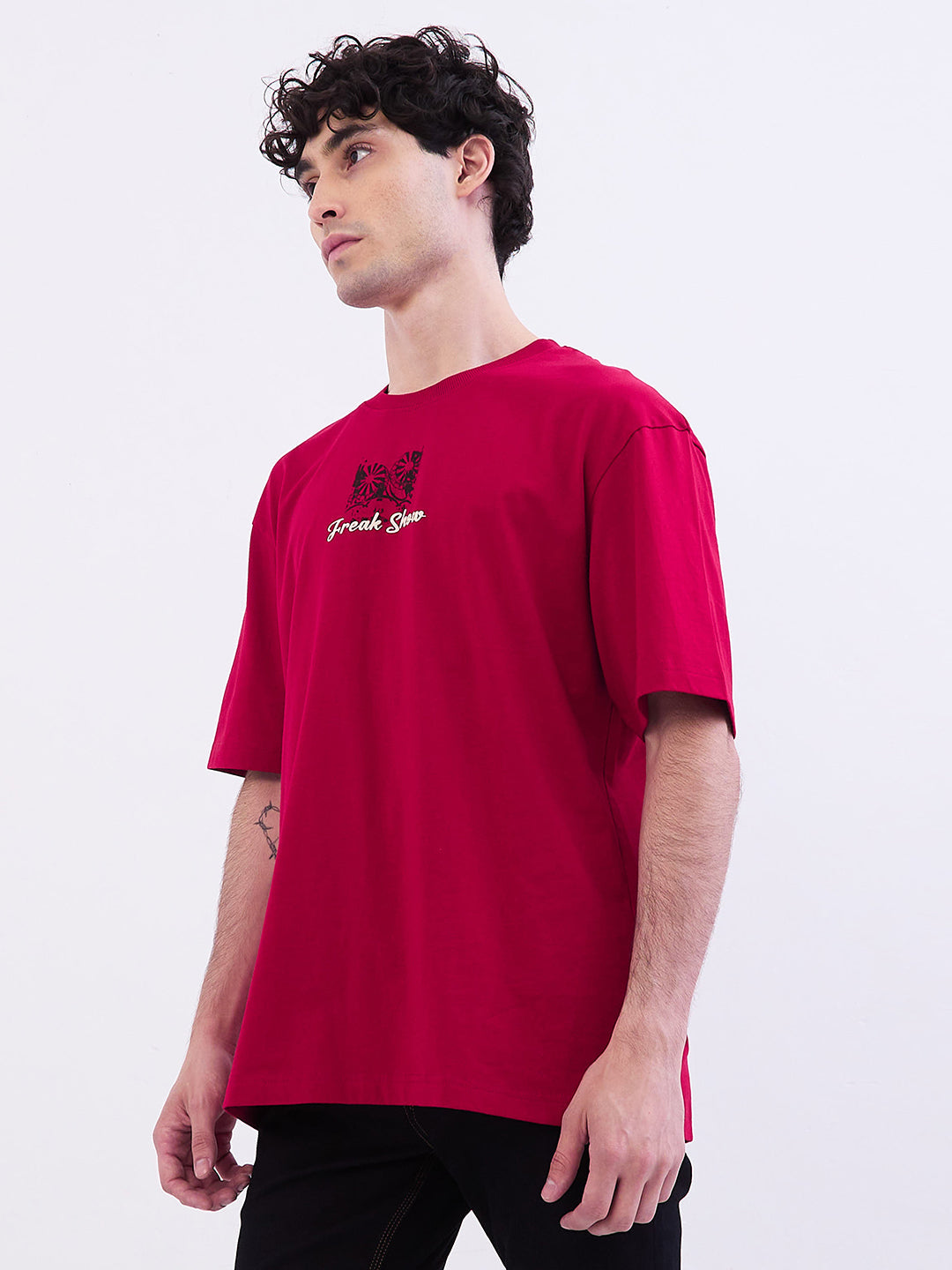 Spykar True Red Comfort Fit Casual T-Shirt For Men