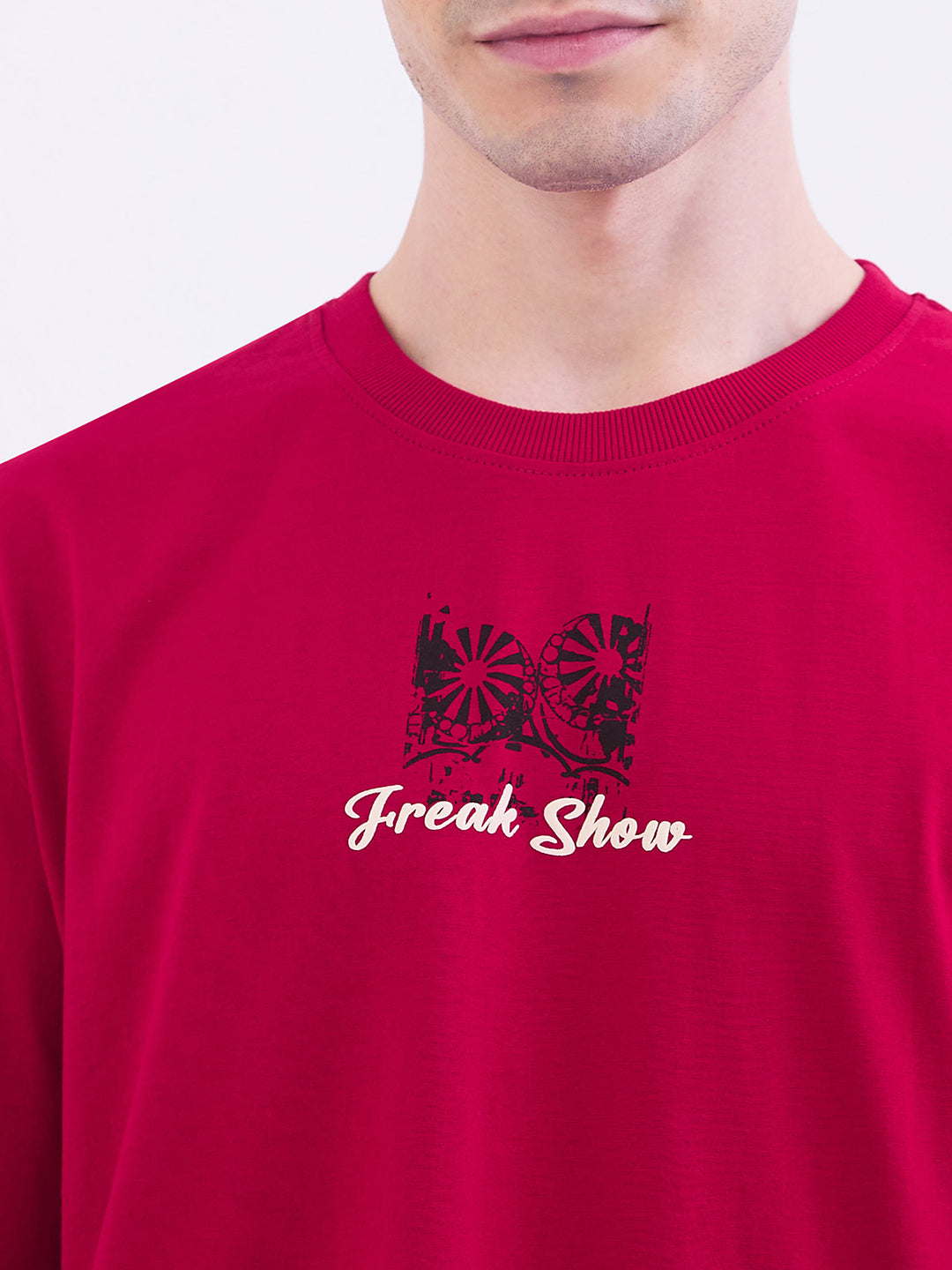Spykar True Red Comfort Fit Casual T-Shirt For Men