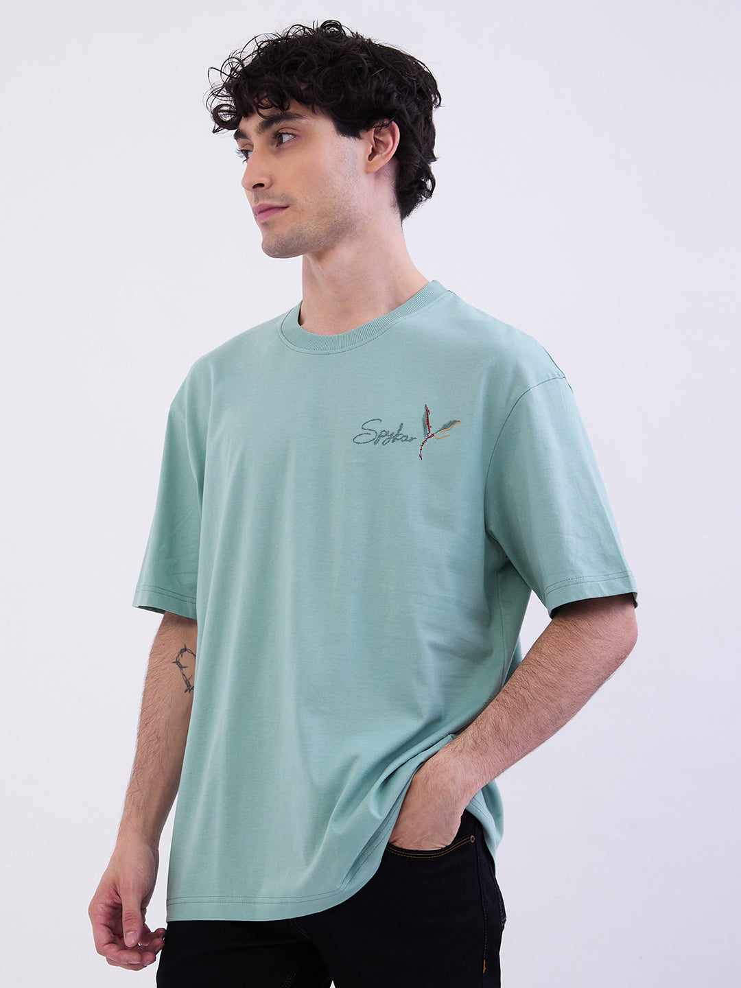 Spykar Granite Green Comfort Fit Casual T-Shirt For Men