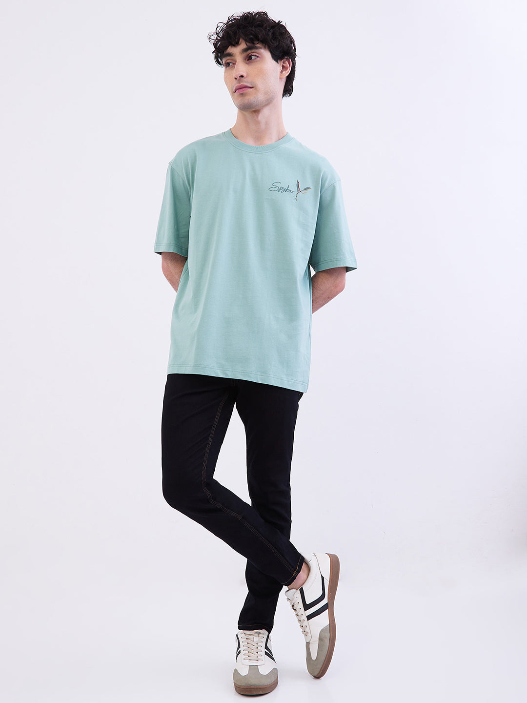 Spykar Granite Green Comfort Fit Casual T-Shirt For Men