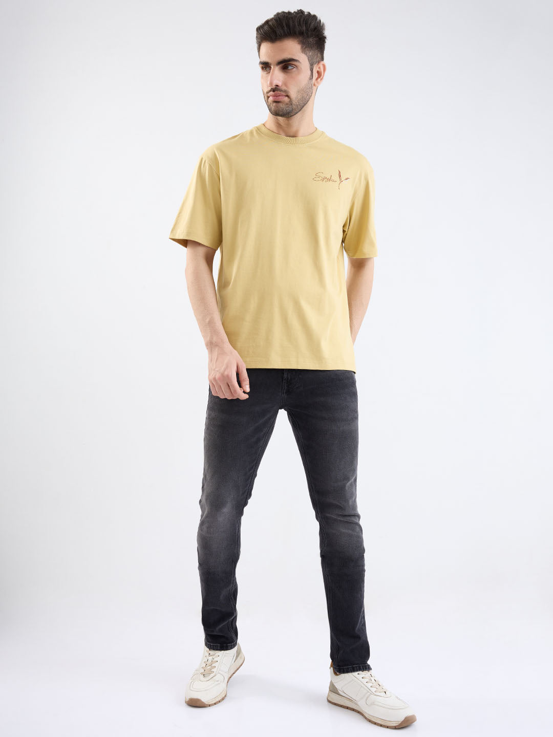Spykar Taupe Beige Comfort Fit Casual T-Shirt For Men