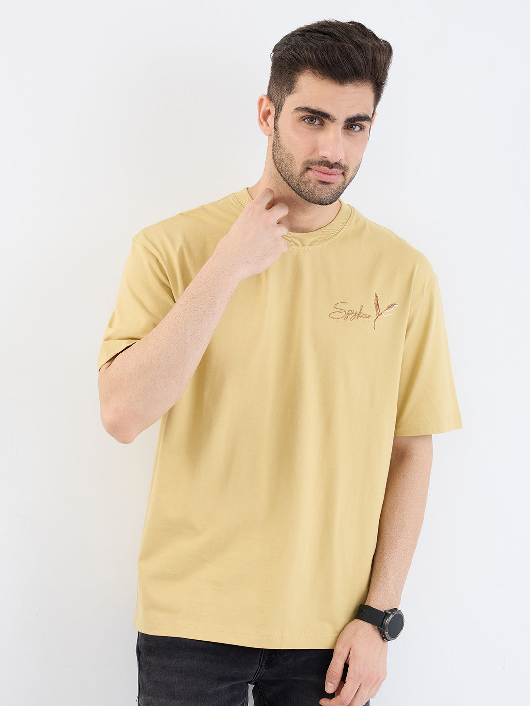 Spykar Taupe Beige Comfort Fit Casual T-Shirt For Men