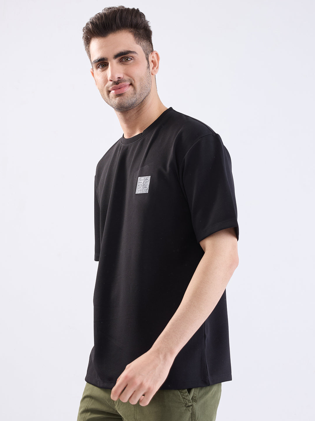 Spykar Black Oversize Fit Casual T-Shirt For Men