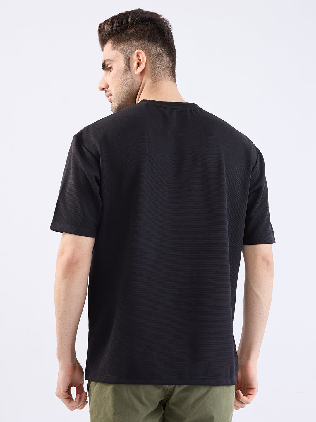 Spykar Black Oversize Fit Casual T-Shirt For Men