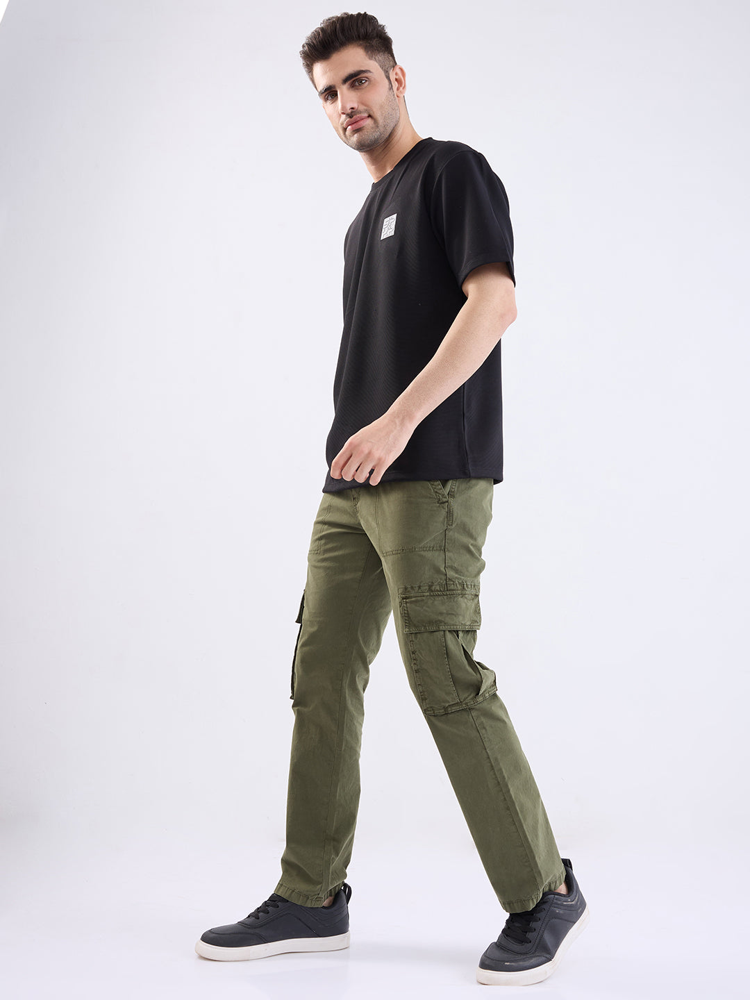 Spykar Black Oversize Fit Casual T-Shirt For Men