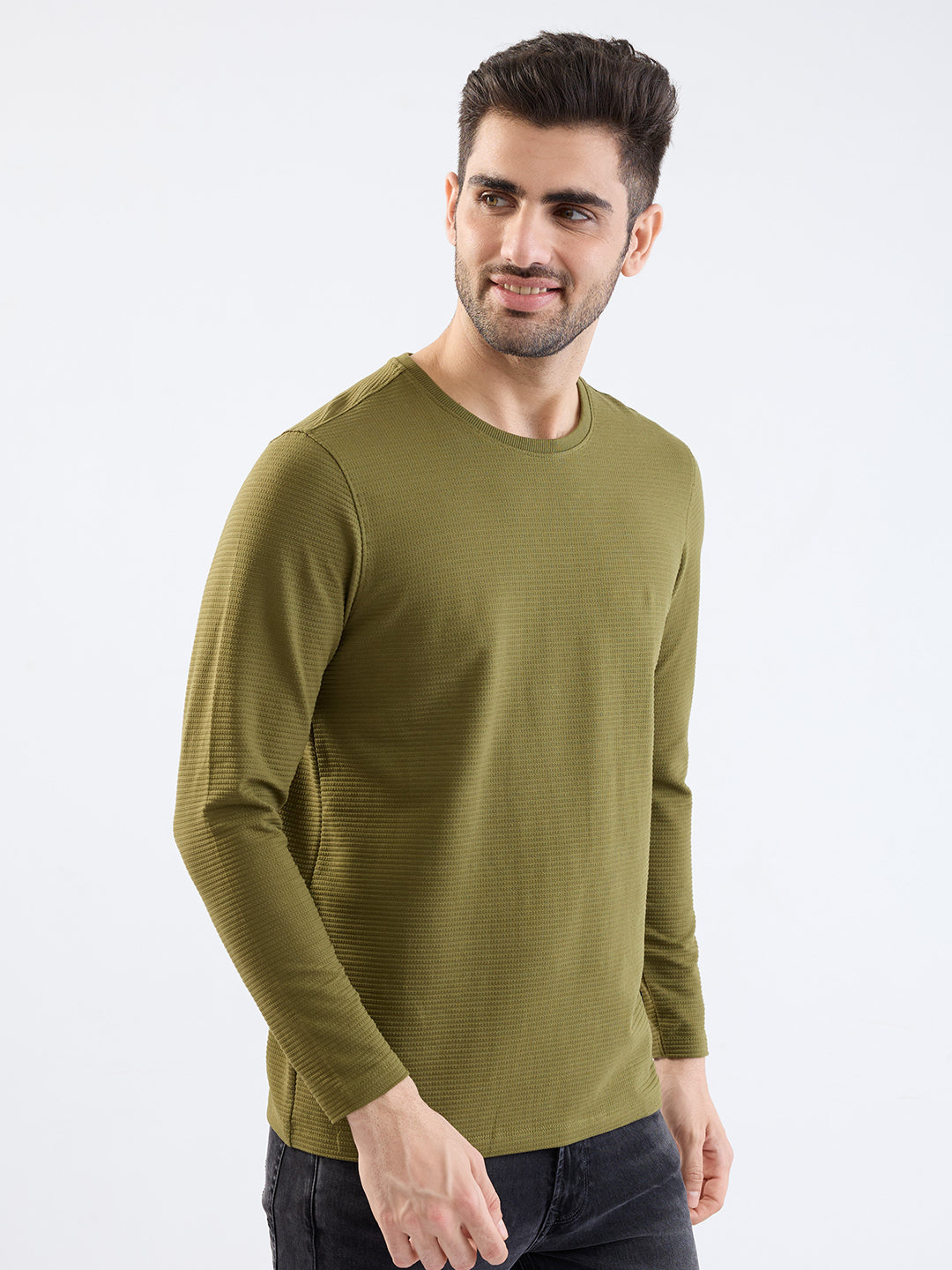 Spykar Avocado Green Slim Fit Casual T-Shirt For Men