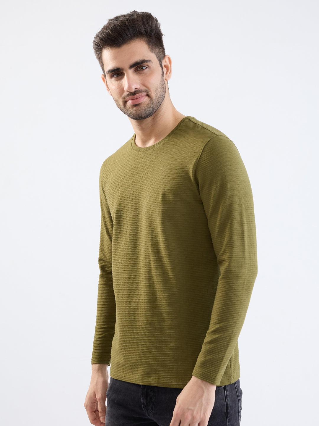 Spykar Avocado Green Slim Fit Casual T-Shirt For Men