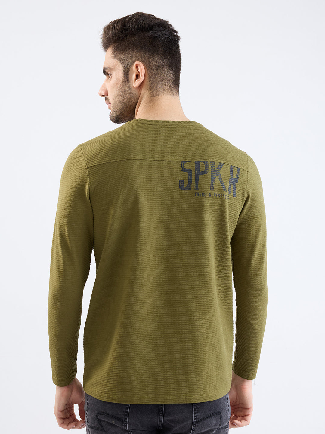 Spykar Avocado Green Slim Fit Casual T-Shirt For Men