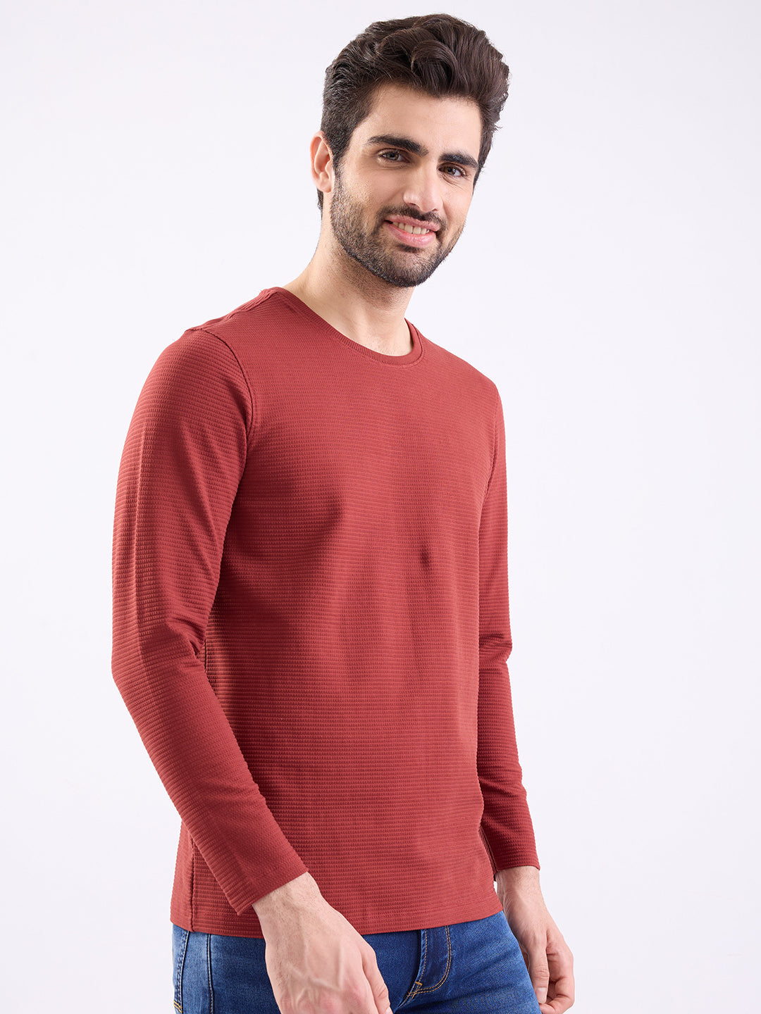 Spykar Brick Red Slim Fit Casual T-Shirt For Men