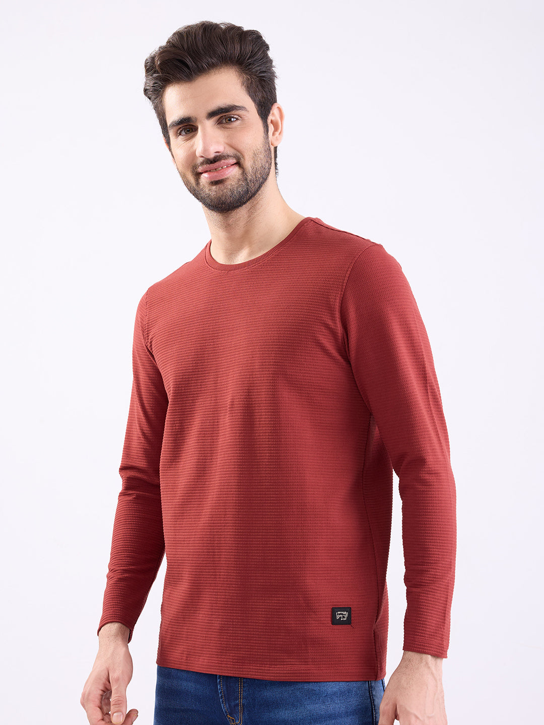 Spykar Brick Red Slim Fit Casual T-Shirt For Men