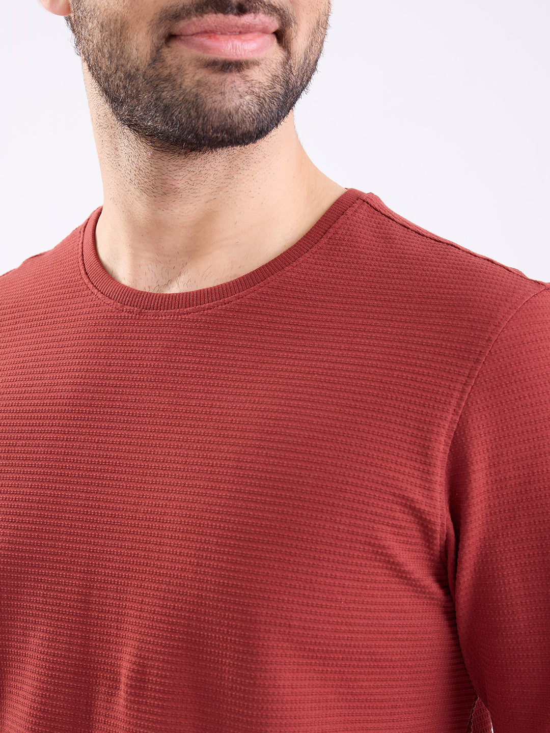 Spykar Brick Red Slim Fit Casual T-Shirt For Men