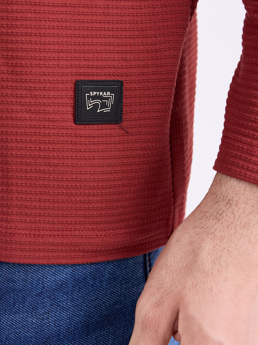 Spykar Brick Red Slim Fit Casual T-Shirt For Men