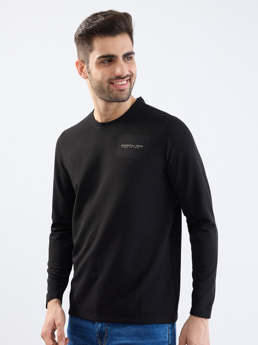 Spykar Black Slim Fit Casual T-Shirt For Men
