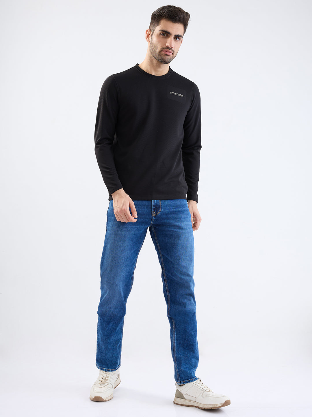 Spykar Black Slim Fit Casual T-Shirt For Men