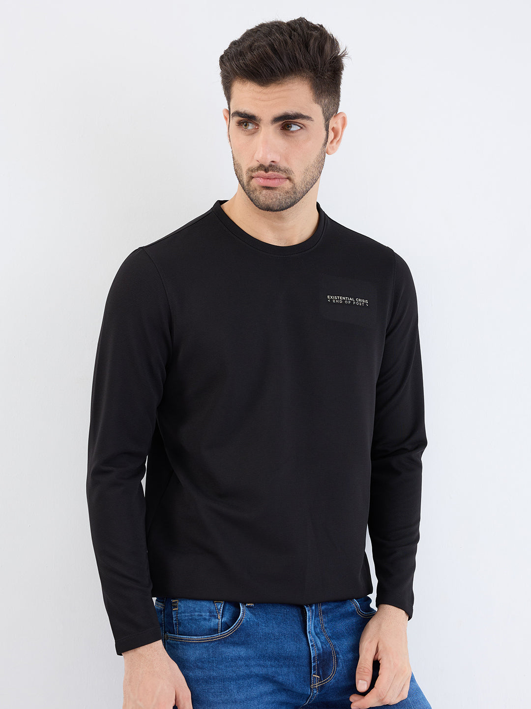 Spykar Black Slim Fit Casual T-Shirt For Men