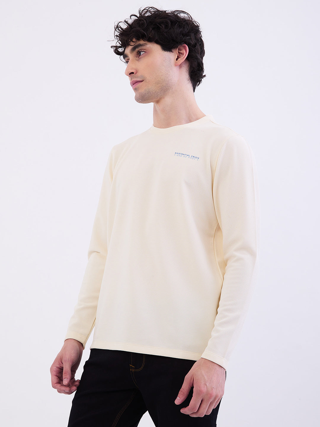 Spykar Off White Slim Fit Casual T-Shirt For Men