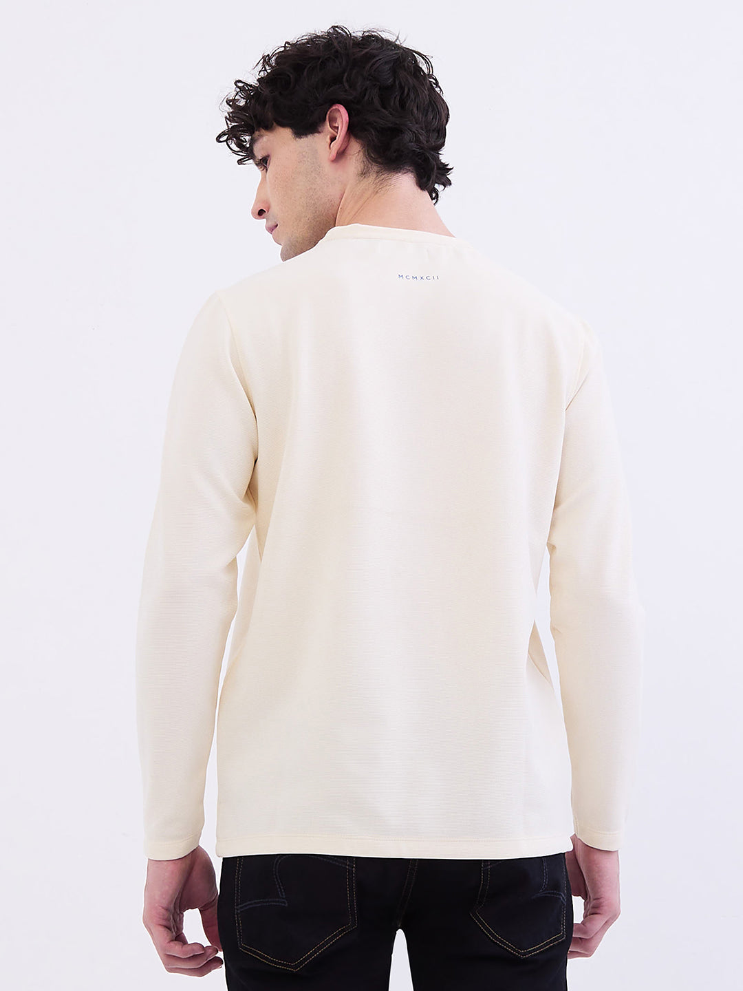 Spykar Off White Slim Fit Casual T-Shirt For Men