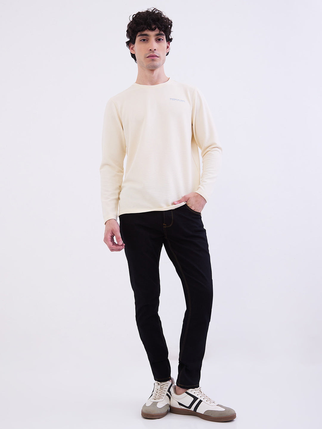 Spykar Off White Slim Fit Casual T-Shirt For Men