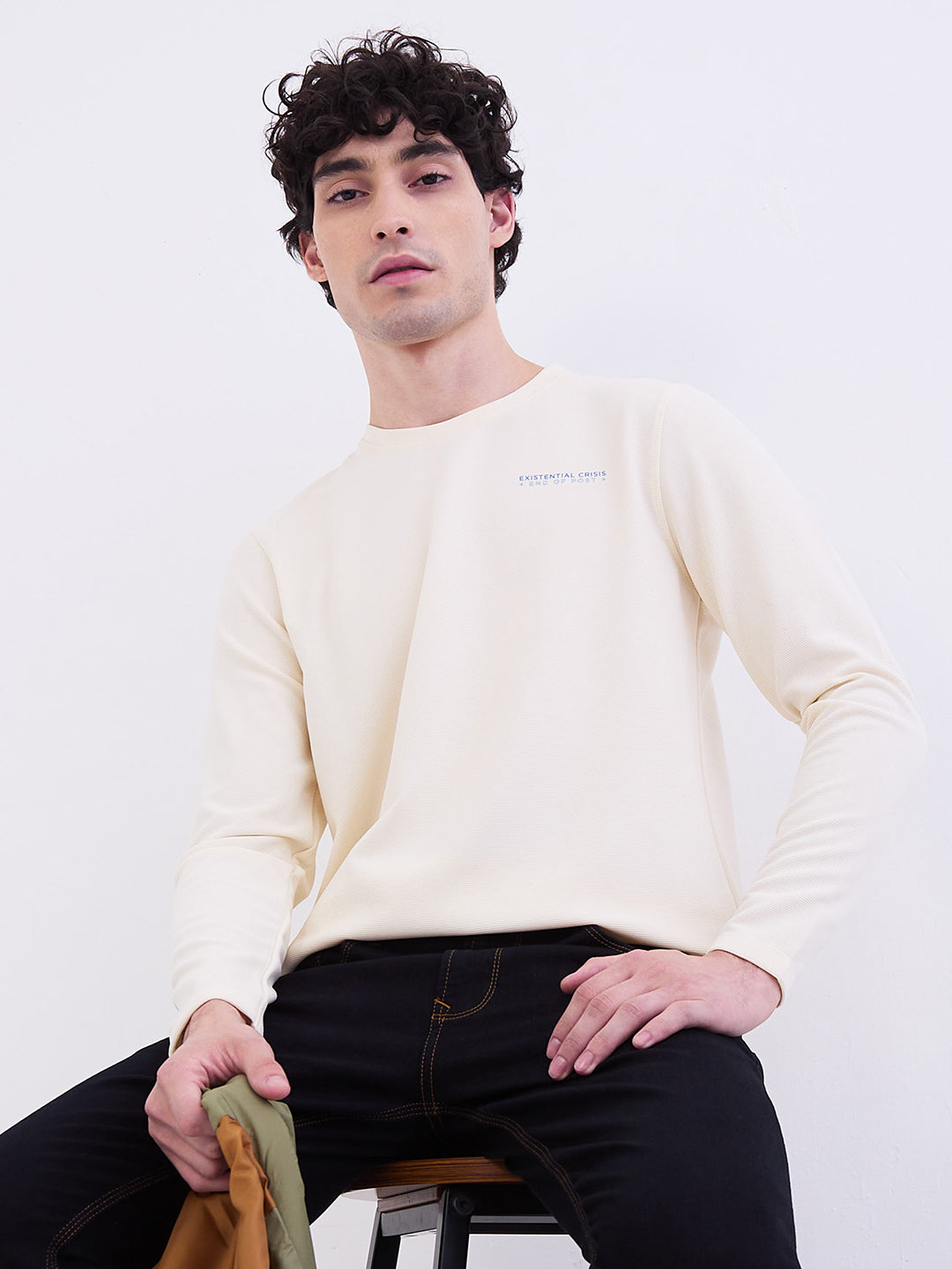 Spykar Off White Slim Fit Casual T-Shirt For Men