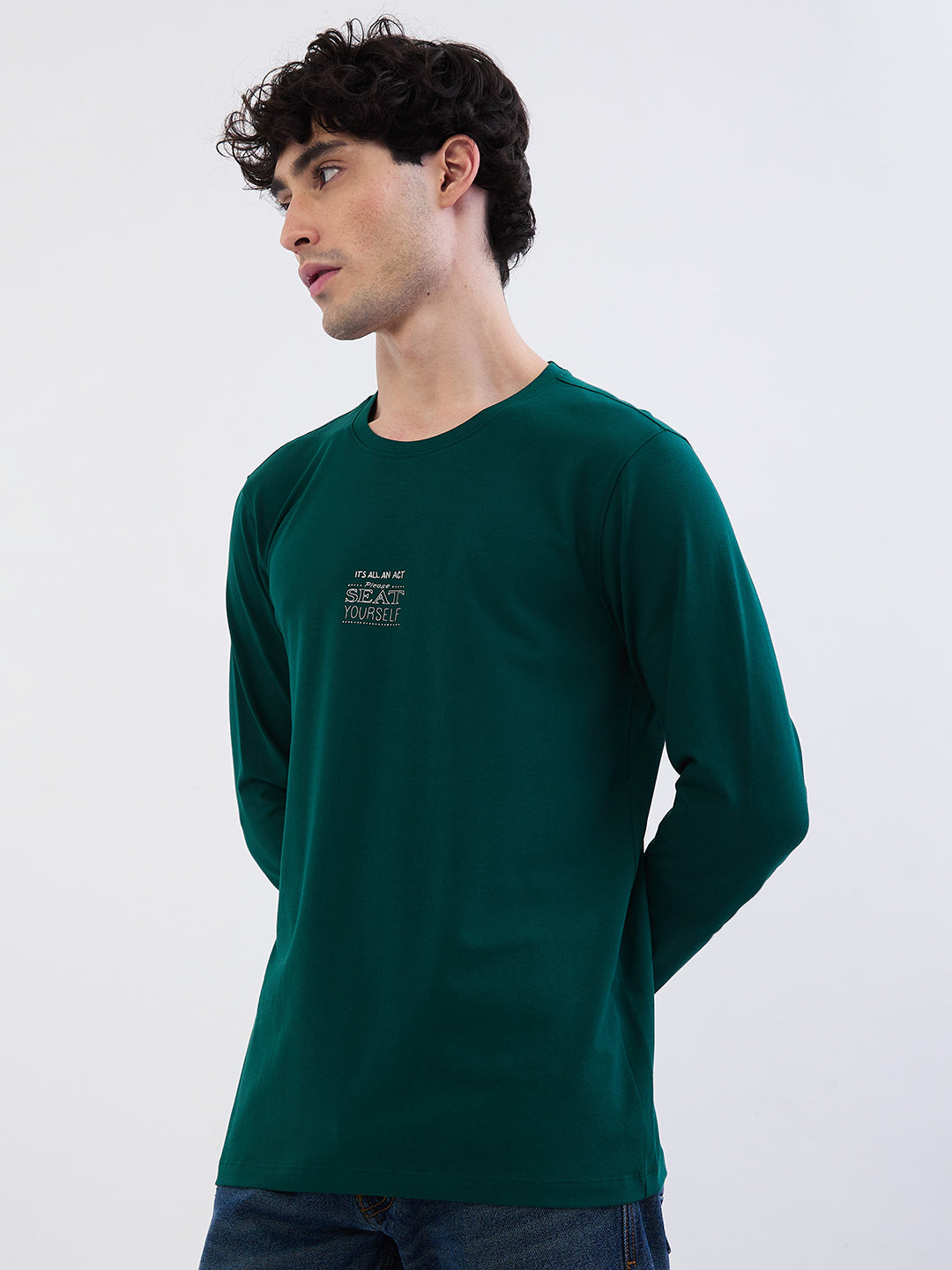 Spykar Botanical Green Slim Fit Casual T-Shirt For Men