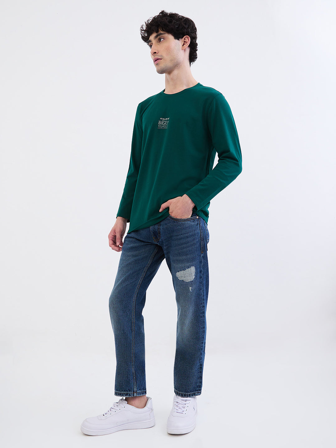 Spykar Botanical Green Slim Fit Casual T-Shirt For Men