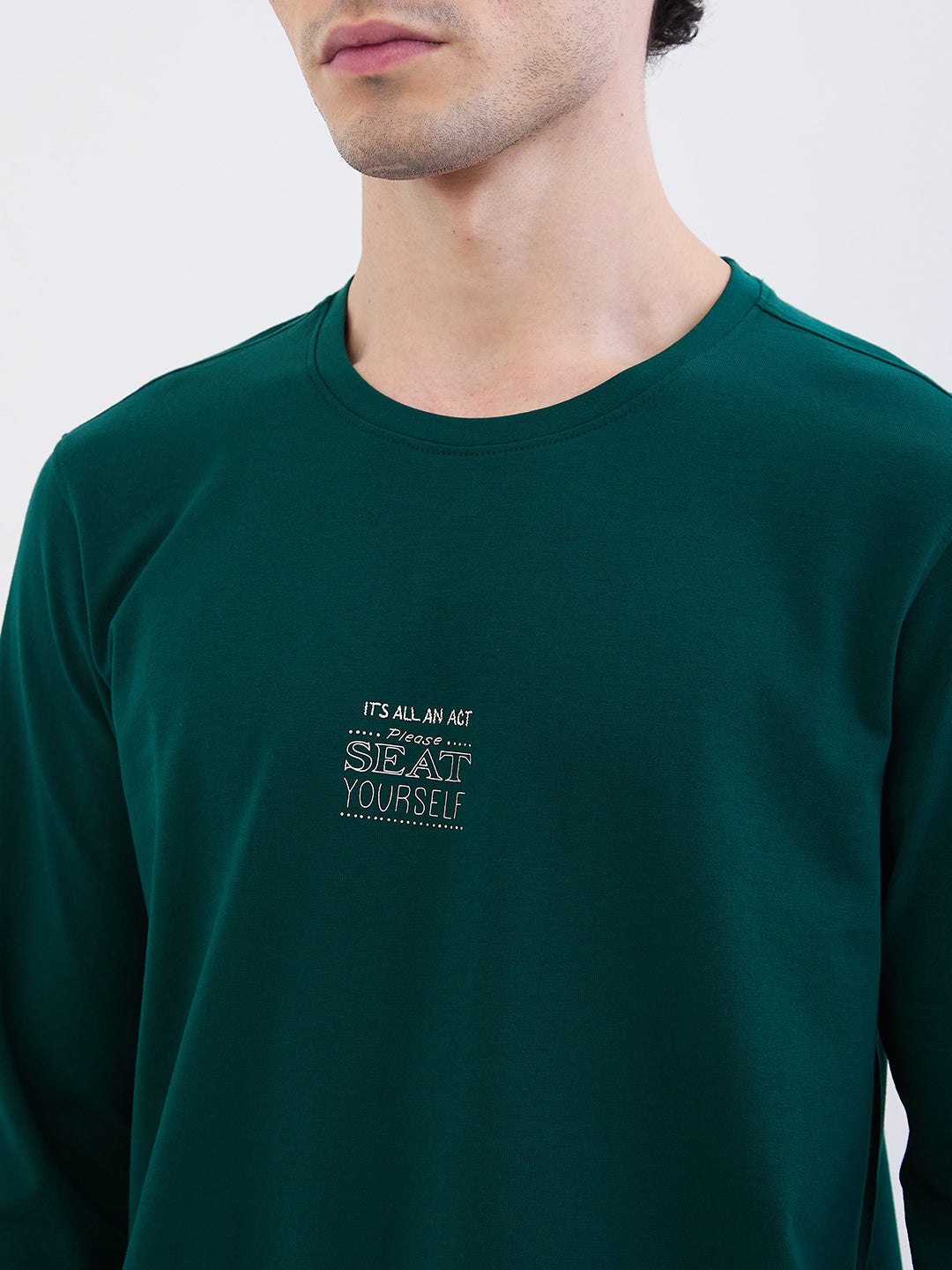 Spykar Botanical Green Slim Fit Casual T-Shirt For Men