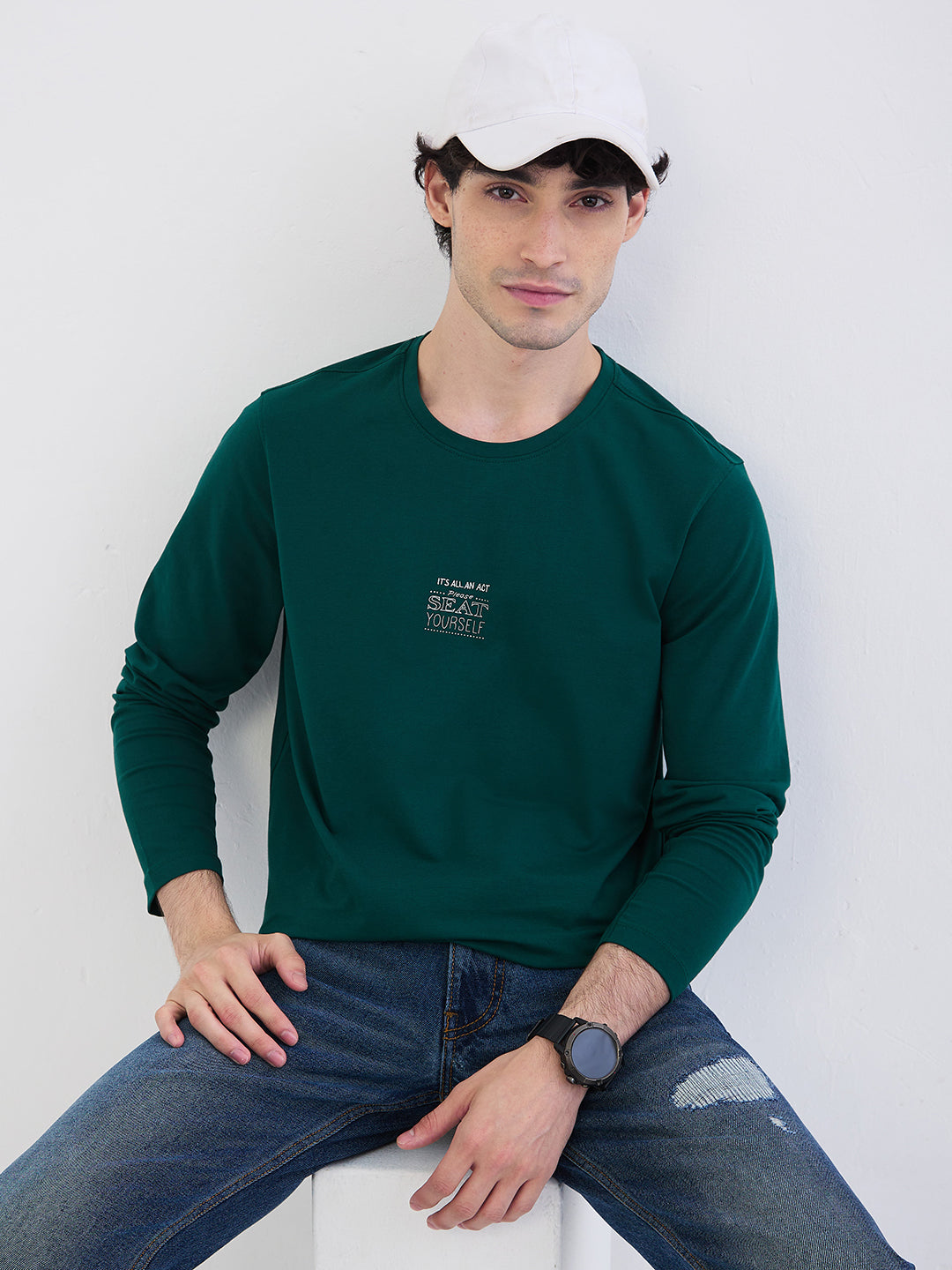 Men T-Shirt Green Slim Fit