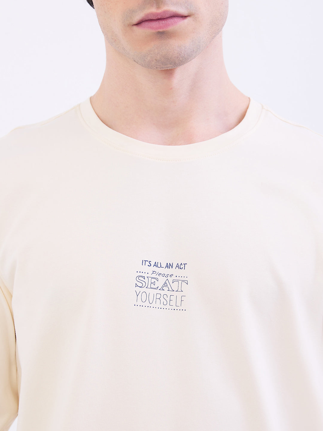 Spykar Off White Slim Fit Casual T-Shirt For Men