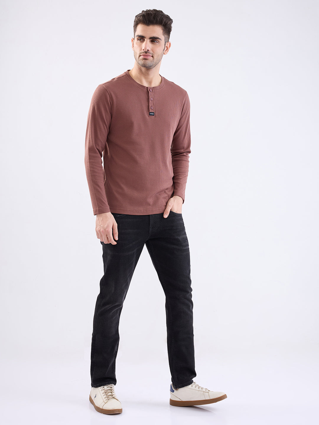 Spykar Bison Brown Slim Fit Casual T-Shirt For Men