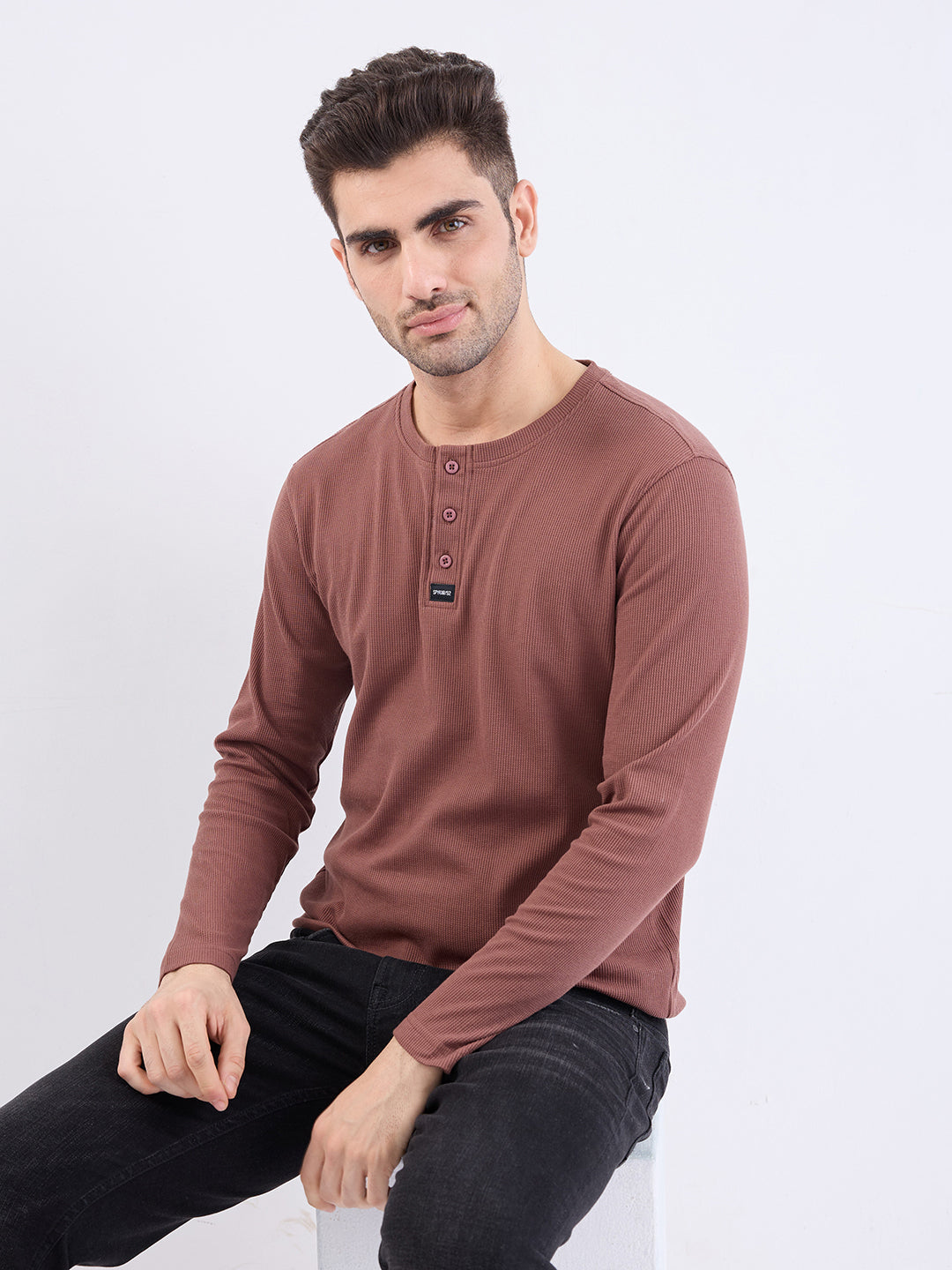 Spykar Bison Brown Slim Fit Casual T-Shirt For Men