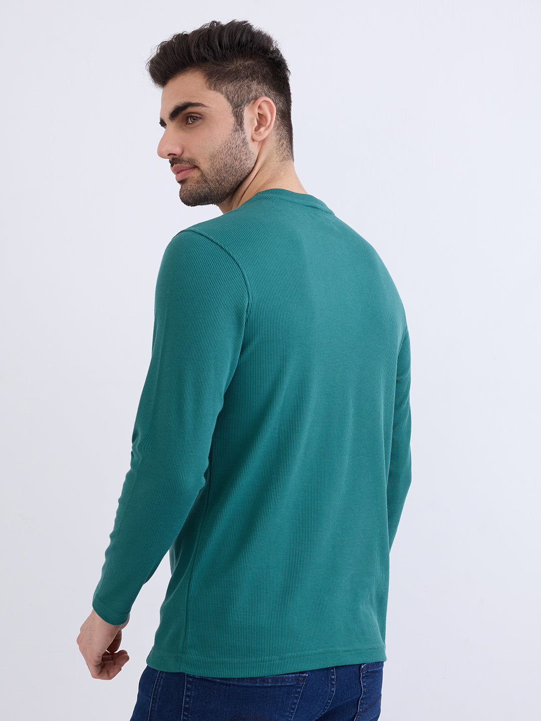 Spykar Teal Green Slim Fit Casual T-Shirt For Men