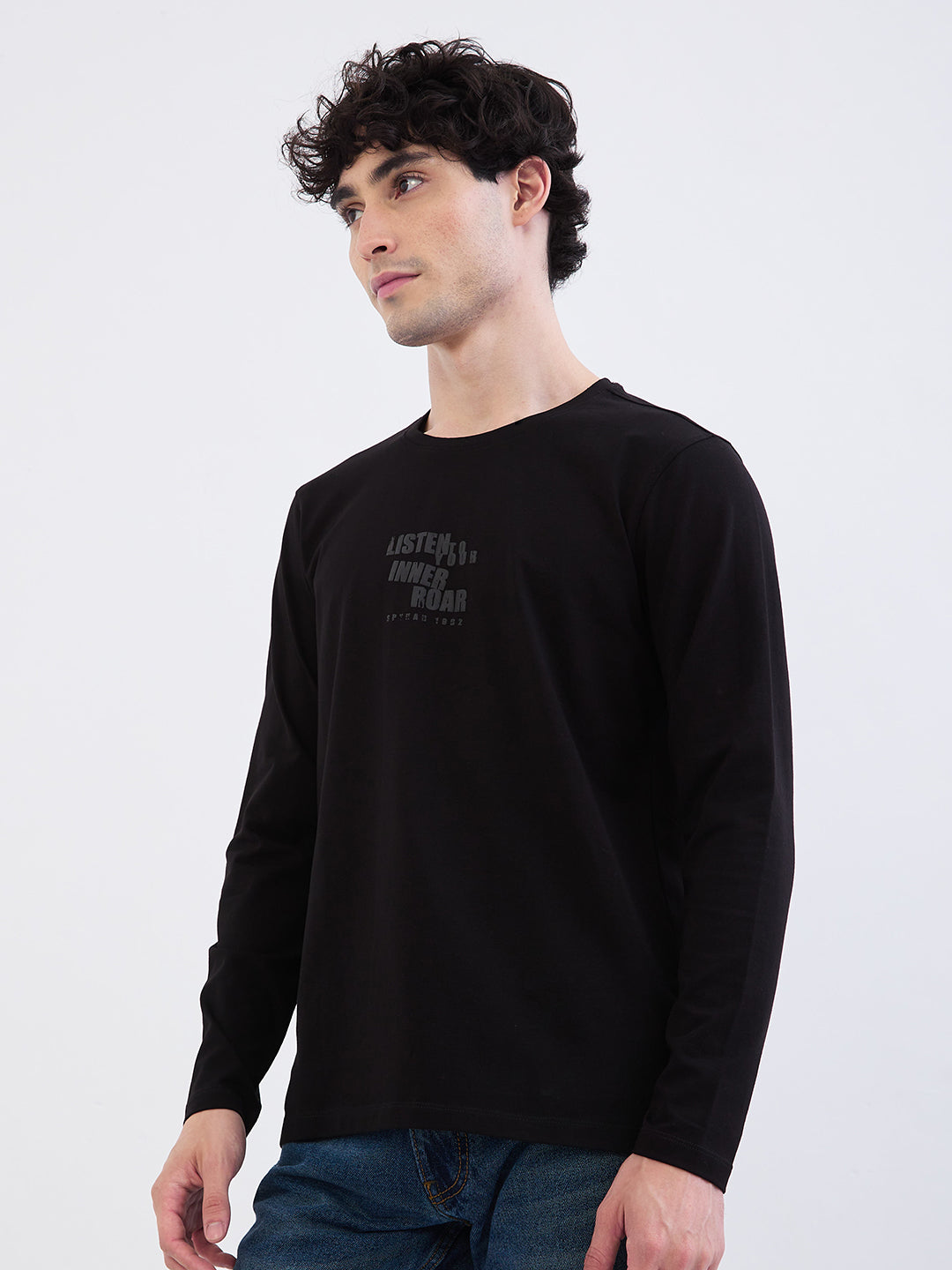 Spykar Black Slim Fit Casual T-Shirt For Men