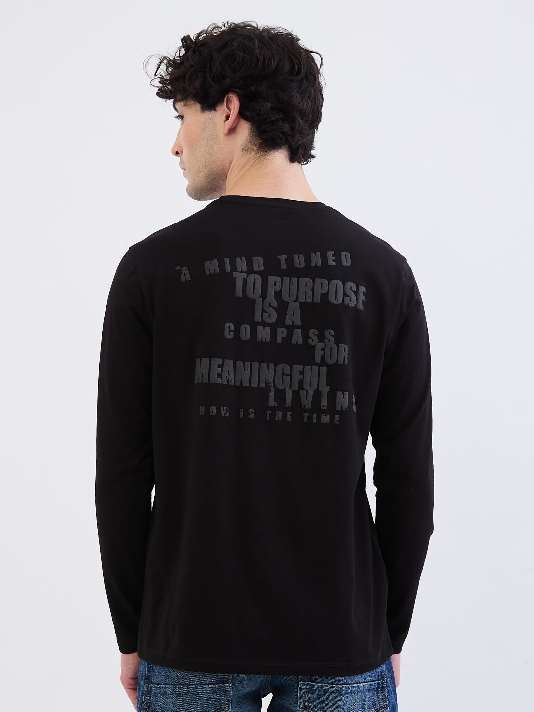 Spykar Black Slim Fit Casual T-Shirt For Men