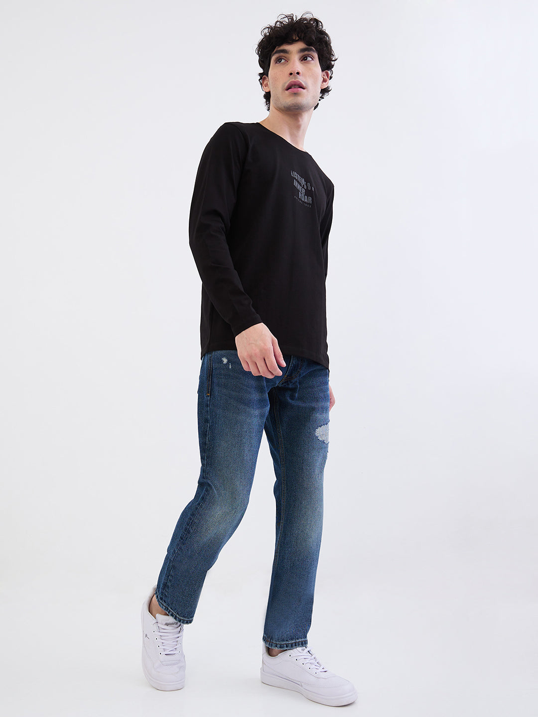 Spykar Black Slim Fit Casual T-Shirt For Men