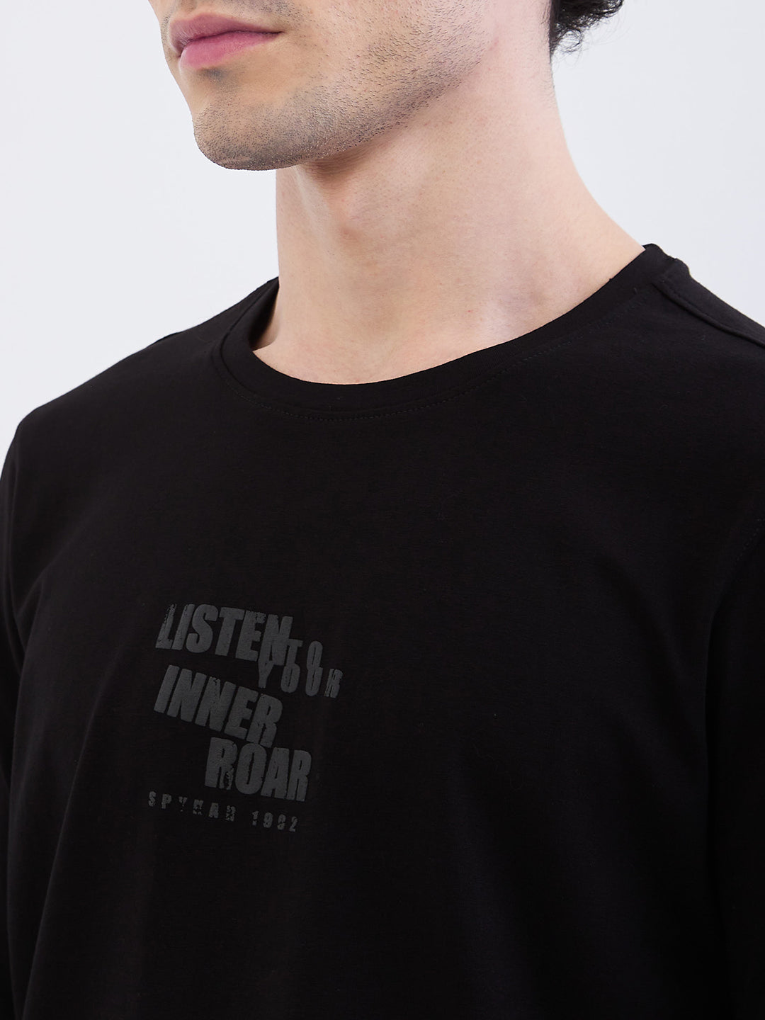Spykar Black Slim Fit Casual T-Shirt For Men