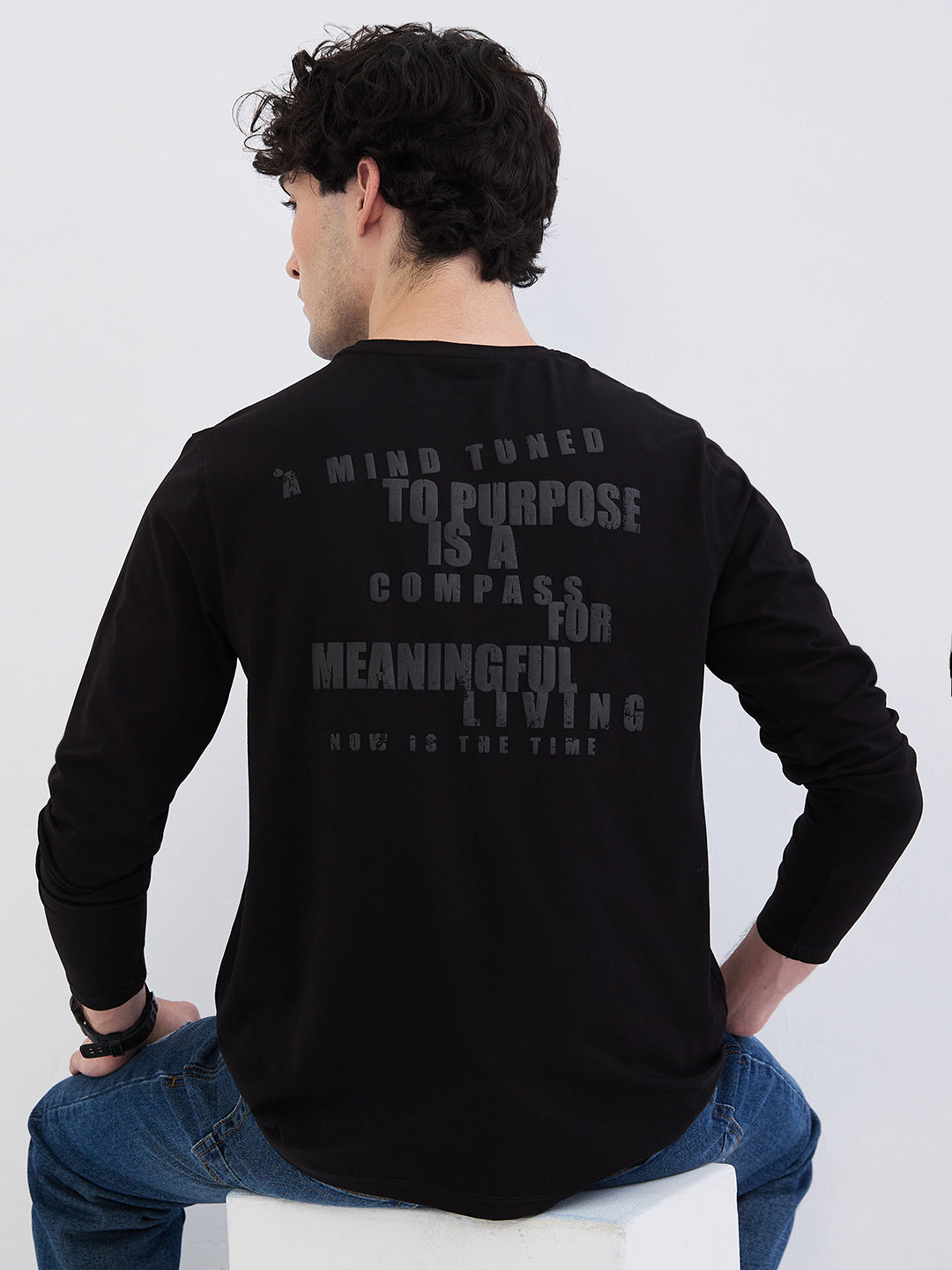 Spykar Black Slim Fit Casual T-Shirt For Men