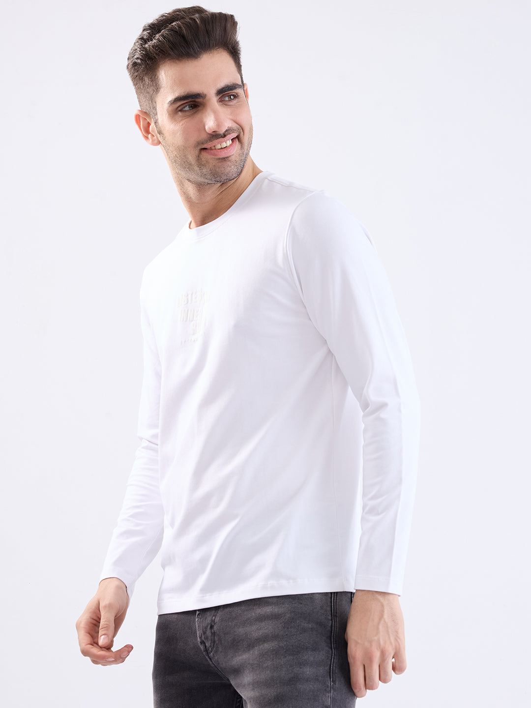 Spykar White Slim Fit Casual T-Shirt For Men