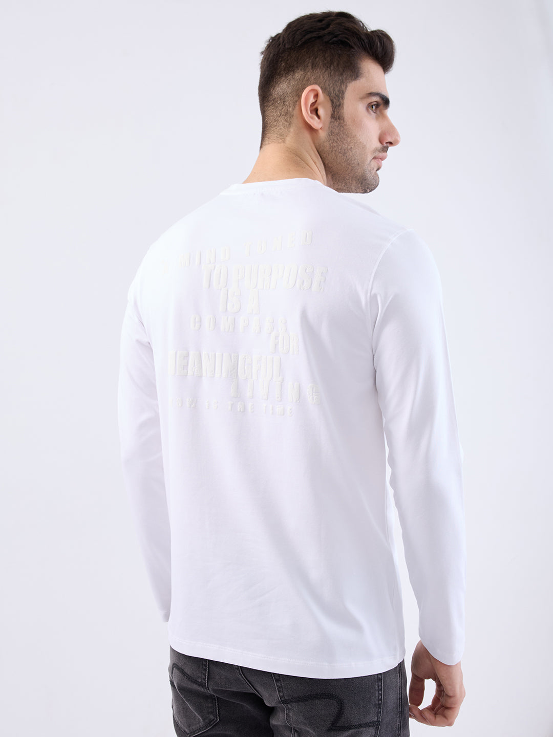 Spykar White Slim Fit Casual T-Shirt For Men