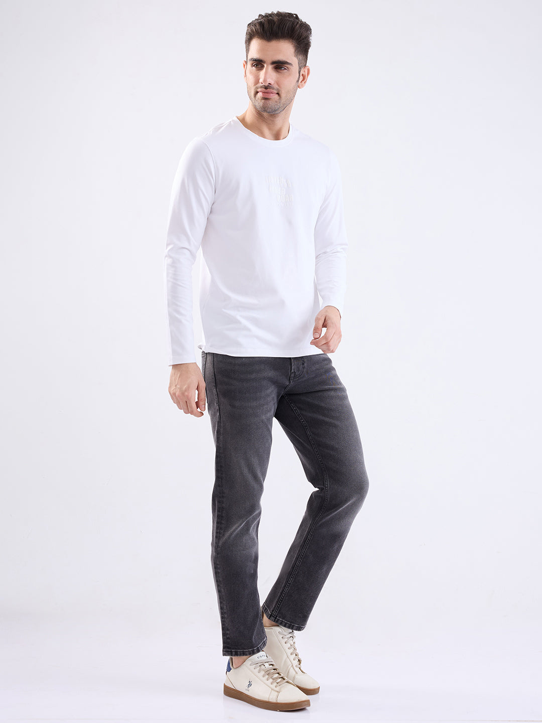 Spykar White Slim Fit Casual T-Shirt For Men