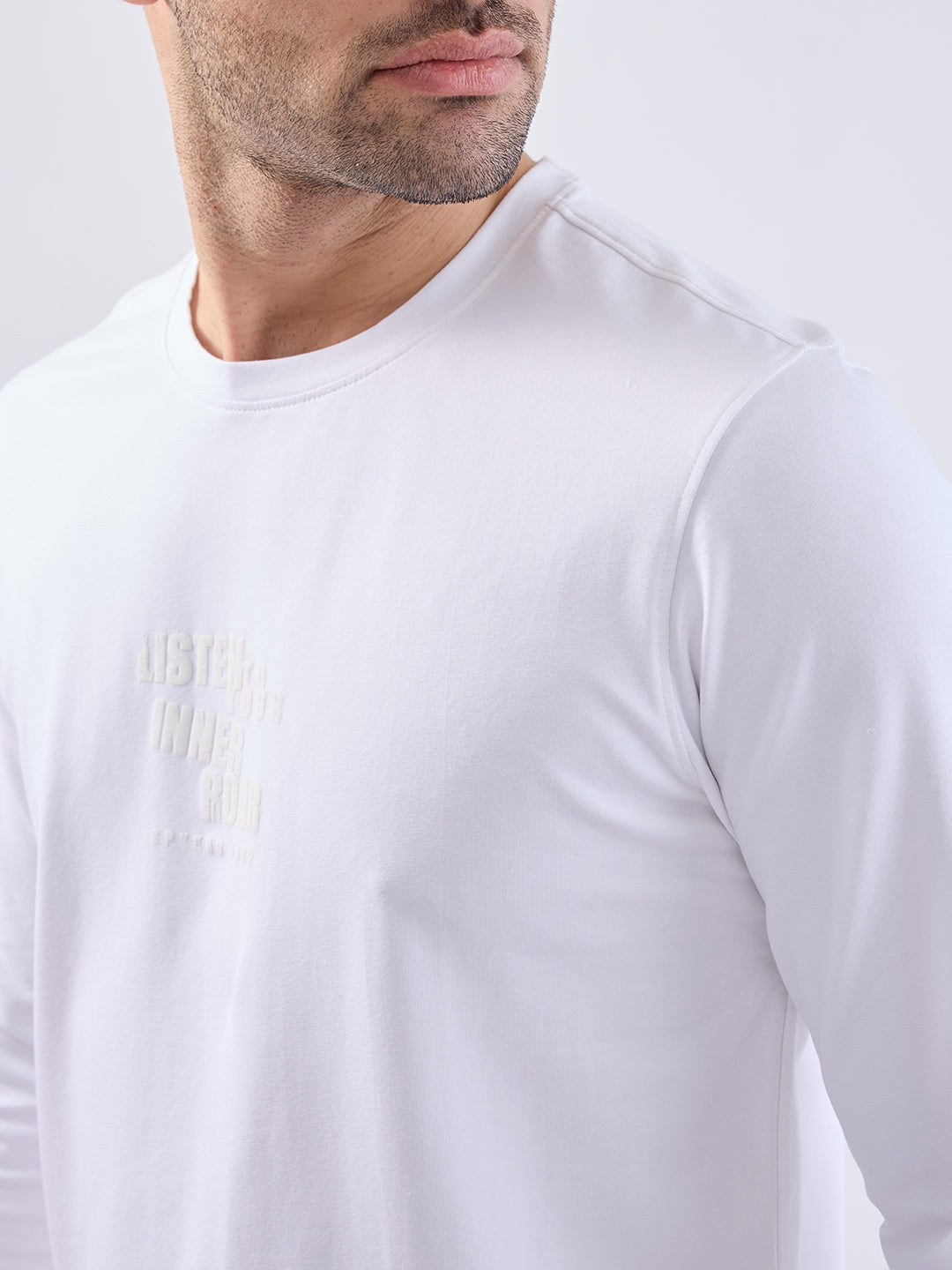 Spykar White Slim Fit Casual T-Shirt For Men