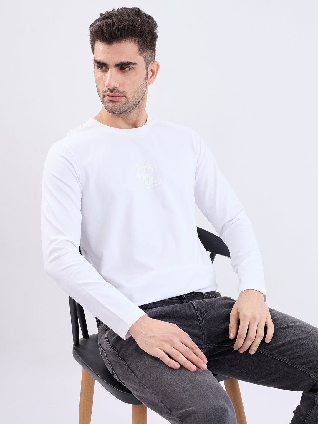 Spykar White Slim Fit Casual T-Shirt For Men