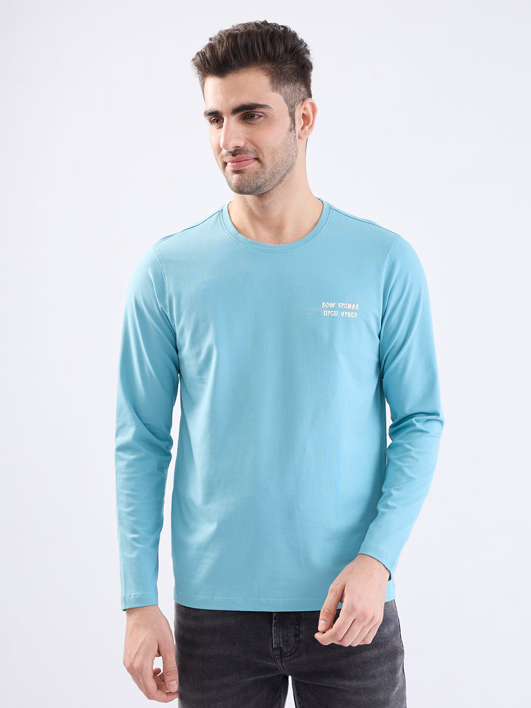 Spykar Cameo Blue Slim Fit Casual T-Shirt For Men