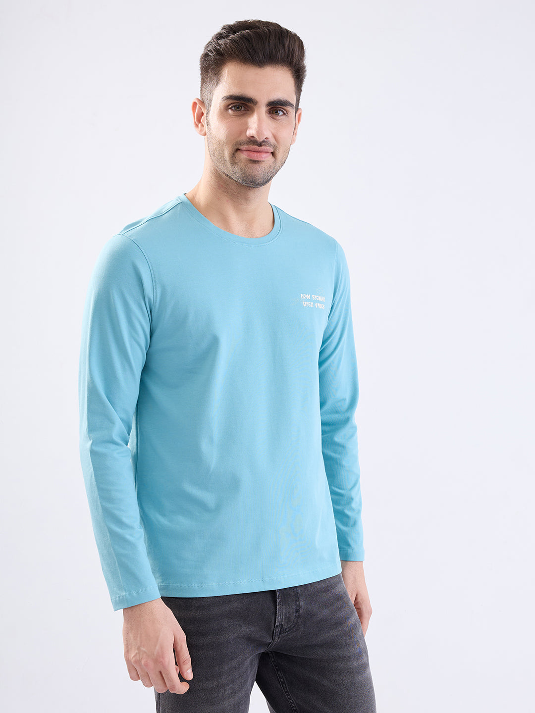 Spykar Cameo Blue Slim Fit Casual T-Shirt For Men